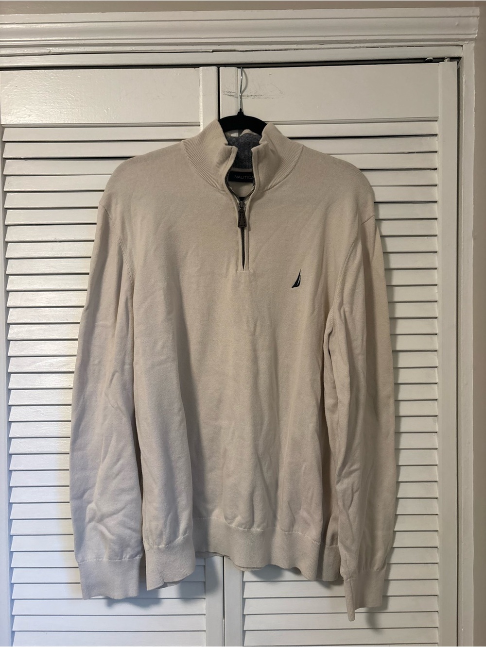 Nautica Men’s Cream Half-Zip Mock Neck Sweater